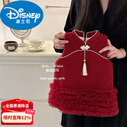 迪士尼拜年服女童冬裝周歲女寶寶禮服裙子兒童紅色連衣裙一歲過(guò)年衣服潮 品牌紅色旗袍背心裙 80 cm