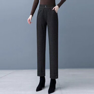 毛呢直筒褲加絨加厚褲子女冬九分褲女寬松小個(gè)子媽媽褲高腰女褲 黑色 2XL 【125-135斤】