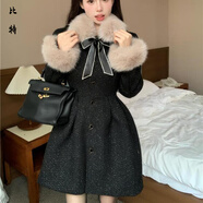 口旋胖mm富家千金毛呢連衣裙女冬季名媛收腰顯瘦短裙 毛呢連衣裙 S