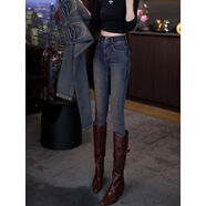 京嚴甄選大碼2025秋季高腰彈力提臀小腳牛仔褲女胖mm顯瘦顯腿長(cháng)九 藍戴紫云 S S建議90斤以下贈送運費險