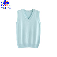 CS.LIONJK制服馬甲背心春夏學院風純色v領無袖內搭黃色套頭毛衣針織衫女 薄荷綠  M 95-105斤