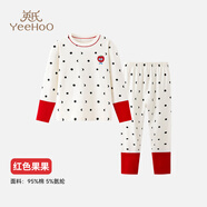 英氏（YEEHOO）保暖內衣套裝2025秋冬新款A類(lèi)棉家居服男女童秋衣秋褲 紅色果果-女款 【設計師款原創(chuàng  )童趣印花】 M 110c