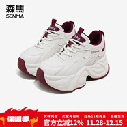森馬（Senma）厚底老爹鞋女鞋2025秋冬新款加絨保暖百搭增高休閑女鞋白色運動(dòng)鞋 米紅色四季款 37