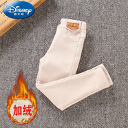 迪士尼（Disney）女童加絨褲子一體絨2025新款洋氣兒童彈力鉛筆褲中大童外穿小腳褲 米白色_加絨款 160