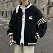 美特斯邦威（Meters Bonwe）青少年初中學(xué)生裝立領(lǐng)夾克男孩春秋季棒球服上衣大童休閑運動(dòng)外套 C8黑色 L 建議(100-115)斤左右