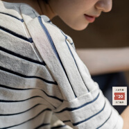 旅途原品ltyp 漢麻t恤條紋原創(chuàng  )設計女裝圓領(lǐng)短袖藍白紋冬季寬松 藍白條 M