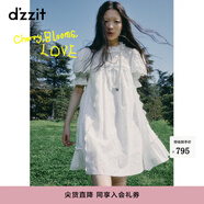 DZZIT【爆款補單】地素法式蕾絲連衣裙夏白色泡泡袖度假風(fēng)裙子 白色 S