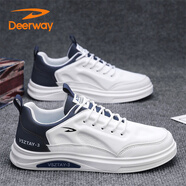 德?tīng)柣荩―EERWAY）男鞋2025秋冬季百搭板鞋男士軟底舒適休閑鞋流行運動(dòng)鞋子白月42