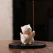 奉?？蓯?ài)小貓香插小香爐陶瓷擺件香座家用室內點(diǎn)線(xiàn)香底座香盤(pán)香托 白色可愛(ài)小貓【送線(xiàn)香和黑色圓型香板】