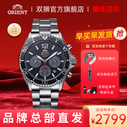 雙獅男士手表熊貓盤(pán)手表進(jìn)口太陽(yáng)能夜光手表三眼計時(shí)東方雙獅表原裝 黑盤(pán) 42.8mm