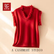 尚羊純告別單調~100純山羊絨背心小眾設計感內搭馬甲女無(wú)袖上衣 紅色 M