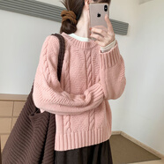 粗線(xiàn)毛衣女話(huà)里甜美氣質(zhì)麻花套頭毛衣2025秋季新款韓版休閑寬松慵 粉色 均碼