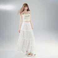 JWUW復古高腰鏤空半身裙拼接蛋糕裙垂感百搭甜美a裙休閑長(cháng)裙春夏 白色 110 M(0-)