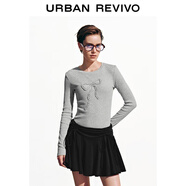 UR2026春季新款女裝休閑立體蝴蝶結短款修身長(cháng)袖T恤UYY450300 花灰 M