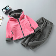 G.duck兒童搖粒絨套裝秋冬中大童抓絨保暖上衣褲子兩件男女童連帽加絨衣 粉色（連帽套裝） 110 y(100cm)適合5-6歲