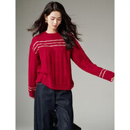 ONE BUYE【新品】軟糯條紋針織衫女冬季時(shí)尚簡(jiǎn)約中國紅毛衣25082214 紅色 S