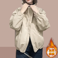 拉夏貝爾（La Chapelle）短外套女裝2025春秋新款韓版寬松時(shí)尚小個(gè)子外套風(fēng)衣上衣夾克女 卡其色 夾棉加厚 L 建議100-110斤