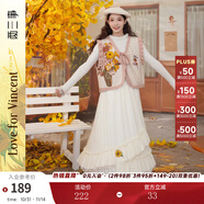 兩三事梵高白色半身裙春季2025新款設(shè)計(jì)感半裙蕾絲裙子藍(lán)鳶仙葵 杏色-y L