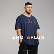 胖哥哥大碼短袖t恤男休閑圓領(lǐng)夏季男士加肥加大胖子短袖T恤 藏青色PA 5XL （250-280斤）