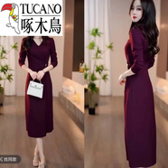啄木鳥(niǎo)（TUCANO）新品高腰顯瘦簡(jiǎn)約氣質(zhì)大方純色連衣裙歐洲站2025早秋新款時(shí)尚長(cháng)裙 【圖片色】旗艦款 M 【建議80-105斤】
