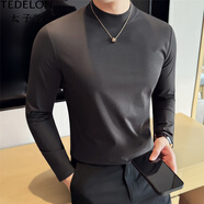 太子龍（TEDELON）感半高領(lǐng)長(cháng)袖T恤男秋冬新款親膚內搭修身彈力純色中領(lǐng)打底衫 灰色 M