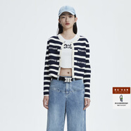RE'VAN芮范春季新品設計師款復古粗條紋毛衣短開(kāi)衫RN10106295 橫條紋 S 36