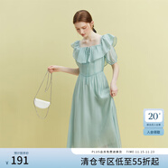 范思藍恩23FS12493 法式一字肩兩穿連衣裙女夏季新款海邊度假長(cháng)裙 湖水綠 XS