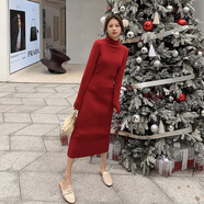 皮爾卡丹大·衣內搭連衣裙2025新款小個(gè)子黑色針織女秋冬季打底毛衣裙長(cháng)裙 酒紅色 2XL 135-145斤