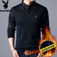 花花公子（PLAYBOY）高端新款冬季中年男士毛衣加絨加厚爸爸裝保暖針織衫打底衫圣誕節 2277綠色 M 165建議125斤以?xún)?
                                         title=