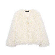 歐美風(fēng)ins博主毛絨絨長(cháng)袖短款加厚外套仿皮草效果上衣女秋冬 白V領(lǐng)195994 XS XS