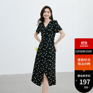 紅袖波點(diǎn)收腰連衣裙夏季新款女裝法式V領(lǐng)顯瘦減齡氣質(zhì)黑色顯白雪紡裙 黑底米點(diǎn)818 L