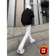 POUM彎刀微喇牛仔褲男秋冬季美式復古vibe高街顯瘦修身黑色直筒長(cháng)褲子 白色 加絨 XL 【120-135斤】