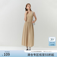 范思藍恩23FS14060法式針織連衣裙女秋冬新款方領(lǐng)背心裙 淺卡其（無(wú) 袖） XS