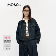 MO&Co.牛仔夾克春酵洗棉質(zhì)截短款翻領(lǐng)懷舊西部風(fēng)MBE1JKTT09 牛仔藍(lán)色 S 160