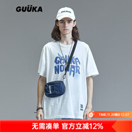 古由卡（GUUKA）xSANK嘻哈潮牌t恤男士短袖夏季情侶裝劉宇同款休閑寬松五分半截袖 白色 F3887 M