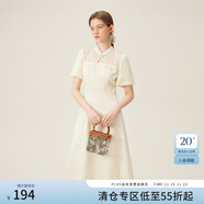 范思藍恩國風(fēng)新中式刺繡花木連衣裙女夏季2024新款裙子24FS12061 米杏色 M