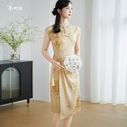 米思陽(yáng)（missshine）2024秋季新款新中式復古旗袍連衣裙高級感暈染提花裙子1820 香檳色 S