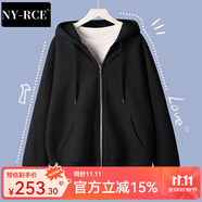 NY-RCE早秋連帽開衫衛(wèi)衣女春秋薄款長袖新款秋季外套女款秋裝上衣 黑色(純色) XL