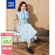 唐獅（TonLion）2025女翻領(lǐng)長(cháng)袖襯衫連衣裙百搭韓版減齡高級感時(shí)髦潮 天藍 M