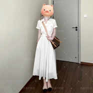 蕉京有腰帶的連衣裙法式白色襯衫字女巨好看大方得體絕美掐腰長(cháng)裙 [白色]含腰帶[今年流行高智感超 2XL 65/70kg