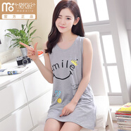 莫代爾睡裙女夏季薄款卡通印花無(wú)袖背心裙寬松大碼胖MM女士中短裙家居服 Y280#灰 XL 120-140斤