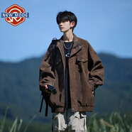 NEW OR MODE美式復古翻領(lǐng)pu皮夾克男秋季高級感潮牌大碼寬松痞帥男生外套男款 6651-咖啡色 3XL 【建議155-180斤】