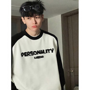 蕭蕭布落拼接撞色衛衣男士春秋冬季潮流美式無(wú)帽圓領(lǐng)長(cháng)袖t恤打底衫外套 ZRFS-T02黑白色 M