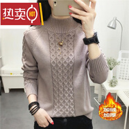 夏典素訂女王（SE.PSTP）毛絨針織衫女半高領(lǐng)保暖2025秋冬新款加絨加厚寬松毛衣純色打底衫 卡駝色【加厚】 加絨 3XL 建議【130-145】斤
