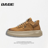 八哥BAGE品牌男鞋2025秋季新款中幫厚底商務(wù)工裝鞋百搭潮流運動(dòng)板鞋男 麥黃 39