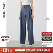 朗姿【Basic衣櫥】純羊毛寬松西裝褲長(cháng)褲子春春新款氣質(zhì)休閑褲 霧霾藍色2 2XL