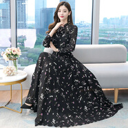 約會(huì )長(cháng)袖韓版連衣裙秋冬辣媽媽媽裝雪紡新品新款秋冬季大裙擺冬季 深卡其布色 M