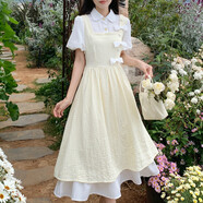 閨蜜裝長(cháng)裙學(xué)生大碼森系溫柔學(xué)院風(fēng)連衣裙夏季拼接格子背帶假兩件 圖片色 S 【85-95斤】