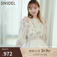 SNIDEL秋冬甜美荷葉邊露肩收腰系帶印花連衣裙SWFO244271 圓點(diǎn)圖案 M （1）