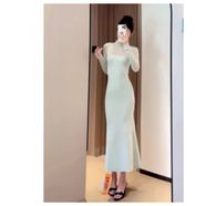 園翌步步生蓮黑色微透裙裙女秋冬季常規袖領(lǐng)內搭 綠色 L